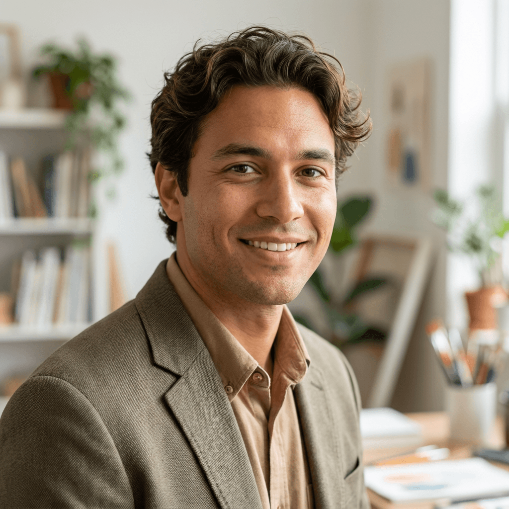 Male customer in his early 30s, White, smiling casually